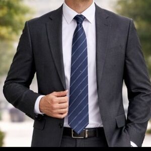 Vintage Celine 100% Silk Navy Blue Logo Stripe Men’s Tie Designer Luxury Necktie